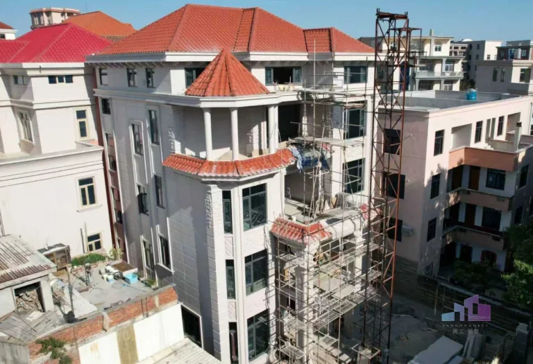 莆田红瓦多层自建房外墙装修仿石漆案例图