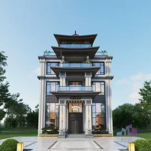 中西合璧风格高端别墅建筑效果图