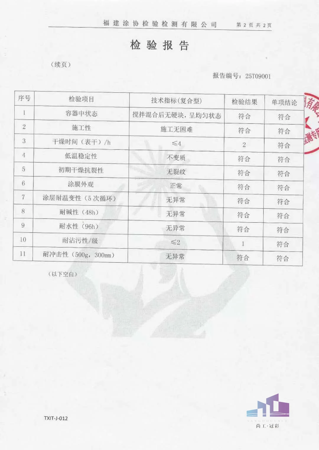 权威机构加盖公章的花岗岩漆合格检验结果