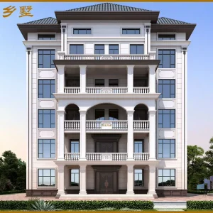 对称美学欧式别墅外墙仿石漆设计