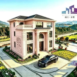 尚工乡墅豪华欧式双拼乡村别墅建筑效果图